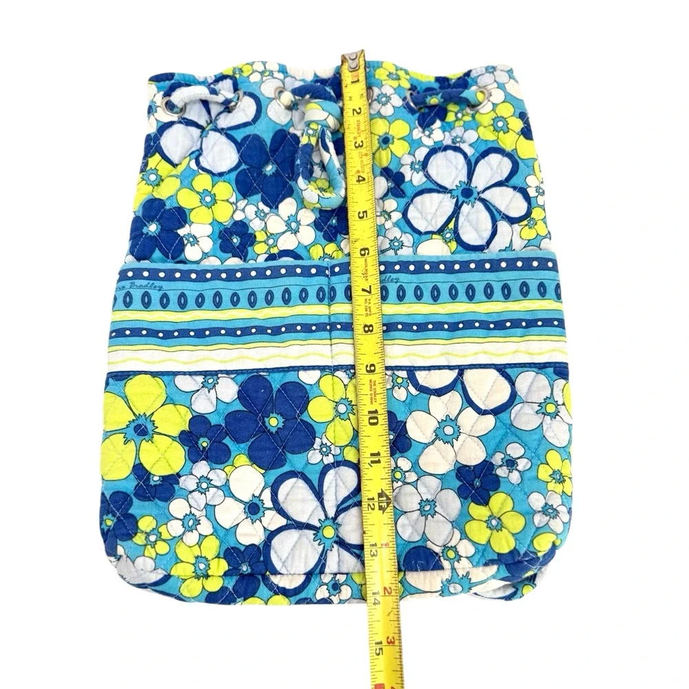 Vera Bradley Petal Power Blue Drawstring Backsack Front Pockets Quilt Retired